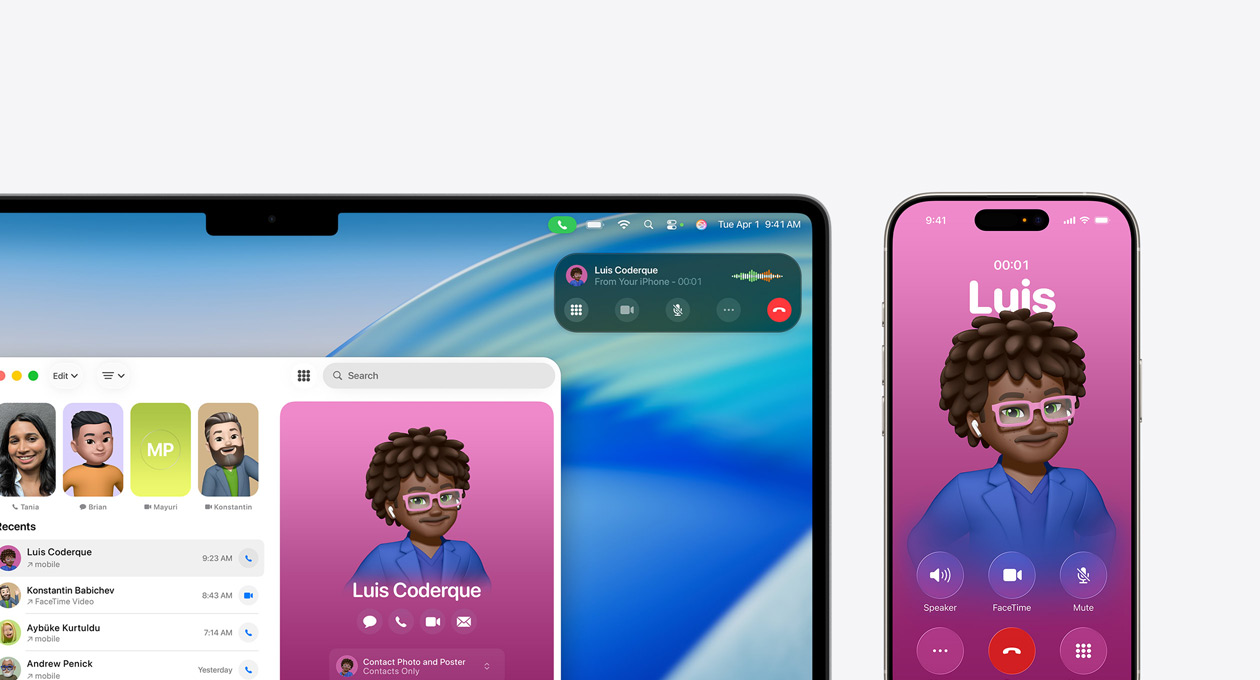 Ecrã do dispositivo Mac com a nova app Telefone