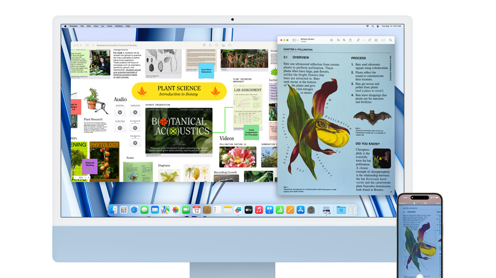 iMac i iPhone wyświetlają treści w żywych kolorach.