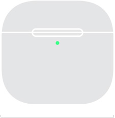Illustration af et AirPods 4-opladningsetui, der viser forsidens bredde på 50,1 mm.