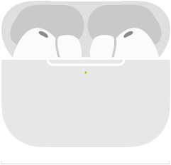 En skisse viser AirPods Pro 3 i et åpent MagSafe-ladeetui (USB-C) med avrundede hjørner og LED-strømindikator. Breddemål vises i tommer og millimeter