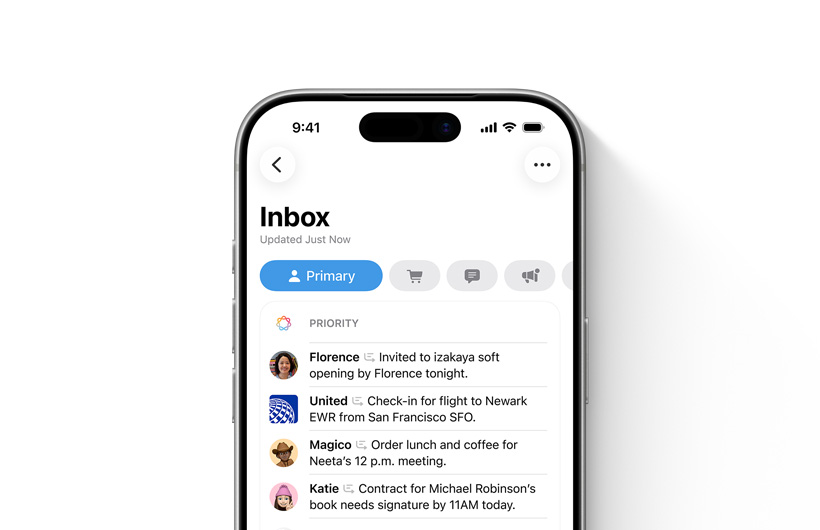 Das iPhone zeigt den Posteingang in der Mail App mit wichtigen Nachrichten ganz oben