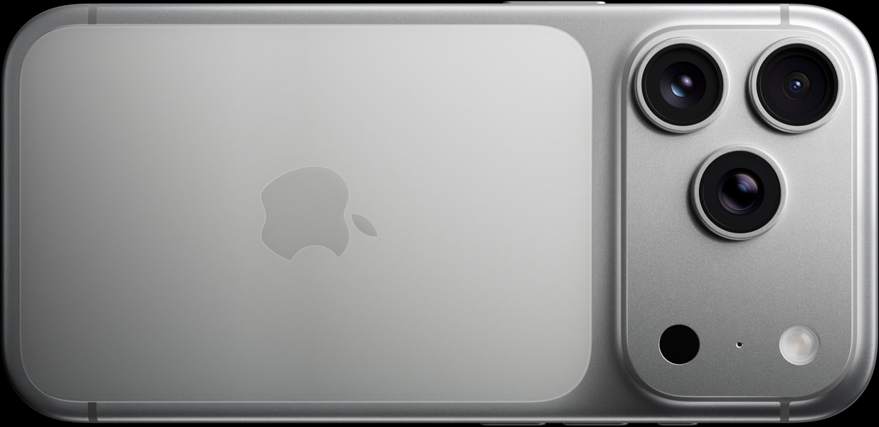 iPhone 17 Pro, achterkant in Zilver, Pro Fusion-camerasysteem, 3 lenzen, microfoon, flitser