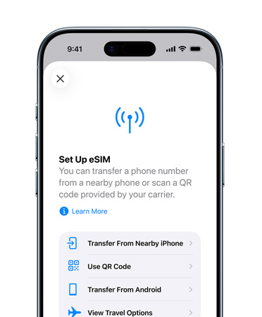 На iPhone Air, вид спереду, використовується функція «Налаштувати стільниковий звʼязок» для легкого перенесення номера телефону на картку eSIM
