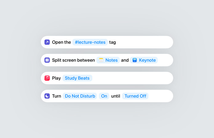 App Atalhos na Apple Intelligence a indicar a utilização de ações inteligentes
