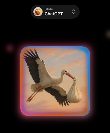 Ecrã com o Playground com uma cegonha realista a carregar uma trouxa no bico e a mostrar opções de estilos de imagem personalizados do ChatGPT